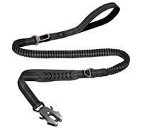 Tactical Heavy Duty Bungee Dog Leash for Medium Large Dogs That Pull, Raipult Military K9 Working Lead, 4-6FT Shock Absorbing Frog Clip Dog leashes with Padded Traffic Handle & Car Seatbelt, Black