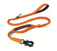 Tactical Heavy Duty Dog Leash, 5ft Shock Absorbing Bungee Lead with Traffic Handle, Dual Handles & Car Safety Belt for Outdoor Strong No Pull Leash for Small Medium Large Breeds, Orange