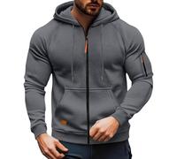 Tactical Hoodies for Men Military Full Zip Cargo Hoodie Jacket Fleece Vintage Hooded Sweatshirt with Arm Pockets Hoody Tops,Mens Long Sleeve Retro Drawstring Coat Autumn Winter Warm Outwear S-3XL