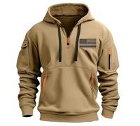 Tactical Hoodies for Men UK, Cargo Military Jacket Men Half Zip Sweatshirt Long Sleeve Casual Plain Hoody with Zip Pockets Hooded Pullover Lightweight Coats for Outdoor Workout Gym Sports Running