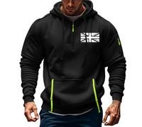 Tactical Hoodies for Men UK Flag Printed Military Jacket Half Zip Sweatshirt Long Sleeve Casual Hoody with Pockets Hooded Pullover Lightweight Coats for Outdoor Workout Gym Sports Running