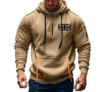 Tactical Hoodies for Men UK Flag Printed Military Jacket Half Zip Sweatshirt Long Sleeve Casual Hoody with Pockets Hooded Pullover Lightweight Coats for Outdoor Workout Gym Sports Running
