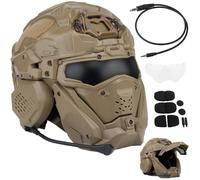 Tactical Integrated AirSoft Helmet（with Mask Headset Anti-Fog Fan）One Purchase Meets All Your Tactical Needs for Airsoft Paintball(Brown)