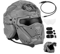 Tactical Integrated AirSoft Helmet（with Mask Headset Anti-Fog Fan）One Purchase Meets All Your Tactical Needs for Airsoft Paintball(Grey)