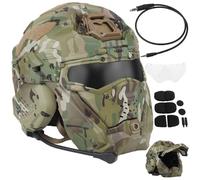 Tactical Integrated AirSoft Helmet（with Mask Headset Anti-Fog Fan）One Purchase Meets All Your Tactical Needs for Airsoft Paintball(Mc)