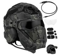 Tactical Integrated AirSoft Helmet（with Mask Headset Anti-Fog Fan）One Purchase Meets All Your Tactical Needs for Airsoft Paintball(Mcbk)