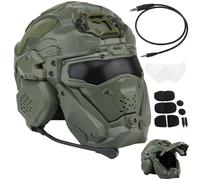 Tactical Integrated AirSoft Helmet（with Mask Headset Anti-Fog Fan）One Purchase Meets All Your Tactical Needs for Airsoft Paintball(Green)