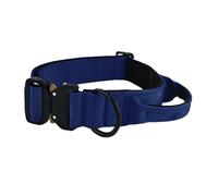 HugglePets Tactical K9 Endurance Dog Collar | Adjustable | Small Navy Blue (40-50cm) | Soft Padded Handle Control Training | Quick Release Buckle & Heavy Duty D-Ring | For All Strong Dog Breeds