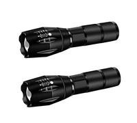 Tactical LED Flashlight, 2000 Lumens, 6 Modes, Zoomable, Waterproof, for Camping, Emergency, Hurricane, Power Outage, 2 Pack