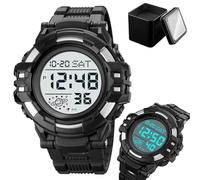 Tactical Men’s Digital Watch 50M Waterproof, Multifunction Sport Watch with Large Display, EL Light, Dual Time, Chronograph, Alarm, Countdown Timer, 12/24 Hour Format(Silver A)