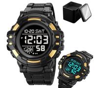 Tactical Men’s Digital Watch 50M Waterproof, Multifunction Sport Watch with Large Display, EL Light, Dual Time, Chronograph, Alarm, Countdown Timer, 12/24 Hour Format(Yellow B)