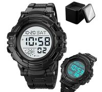 Tactical Men’s Digital Watch 50M Waterproof, Multifunction Sport Watch with Large Display, EL Light, Dual Time, Chronograph, Alarm, Countdown Timer, 12/24 Hour Format(BlackA)