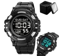 Tactical Men’s Digital Watch 50M Waterproof, Multifunction Sport Watch with Large Display, EL Light, Dual Time, Chronograph, Alarm, Countdown Timer, 12/24 Hour Format(Silver B)