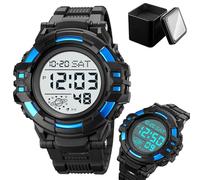 Tactical Men’s Digital Watch 50M Waterproof, Multifunction Sport Watch with Large Display, EL Light, Dual Time, Chronograph, Alarm, Countdown Timer, 12/24 Hour Format(Blue A)