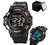 Tactical Men’s Digital Watch 50M Waterproof, Multifunction Sport Watch with Large Display, EL Light, Dual Time, Chronograph, Alarm, Countdown Timer, 12/24 Hour Format(Rose Gold B)