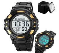 Tactical Men’s Digital Watch 50M Waterproof, Multifunction Sport Watch with Large Display, EL Light, Dual Time, Chronograph, Alarm, Countdown Timer, 12/24 Hour Format(Yellow A)