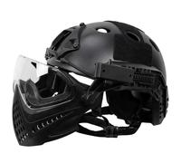 Tactical Military Helmet with Clear Full-Face Protective Mask | Adjustable Military Style Helmet with Ventilation Holes & Side Rails for Airsoft, MilSim & CS Games