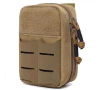 Tactical Mini Belt Pouch - Daily Carry Molle Utility Pouch with 3 Compartments, Card Slot | First Aid, Battery & Gear Holder | Water-Repellent 1000D Nylon (Khaki)