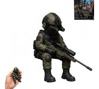 Tactical Mini Soldier Figurine, Sitting Operator Action Figure with Night Vision, Realistic Special Forces Monitor Buddy, Desktop Gaming Decor Collectible for Military Veterans Men (A)