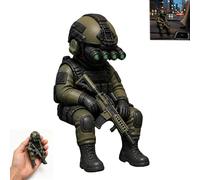 Tactical Mini Soldier Figurine, Sitting Operator Action Figure with Night Vision, Realistic Special Forces Monitor Buddy, Desktop Gaming Decor Collectible for Military Veterans Men (B)
