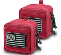 Tactical MOLLE Admin Utility Pouch with Flag, Laser Cut 4x4 inches Small Tool Belt Pouch Bag, with Interior Divider and Removable Vinyl Pocket (2 Pack -RED)