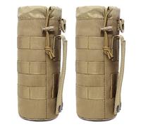 Tactical Molle Water Bottle Pouch Military Drawstring Open Top & Mesh Bottom Travel Water Bottle Holder Bag Tactical Hydration Carrier (2 Pack Tan)