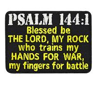 Tactical Morale Patch Psalm 144:1 - Blessed be The Lord, My Rock who Trains My Hand for war and My Fingers for Battle | Bible Iron on Fabric Applique for All Fabrics | 70x50 mm