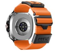Tactical Nylon Compatible for Samsung Galaxy Watch 8 Band 40mm 44mm/Galaxy Watch 8 Classic 46mm, No Gap Rugged Braided Metal Hook Strap for Galaxy Watch 8 40MM 44MM Classic 46MM Men Women (Orange