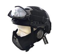 Tactical PJ Type Airsoft Fast Helmet and Foldable Half-Face Mesh Ear Protection Mask with Goggles Full Face Protection Set
