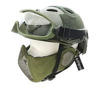 Tactical PJ Type Airsoft Fast Helmet and Foldable Half-Face Mesh Ear Protection Mask with Goggles Full Face Protection Set