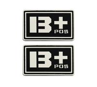 Tactical PVC Blood Type Patch, Glow in the Dark, Hook Backing, B+ Positive, 1.97 x 1.18 Inch