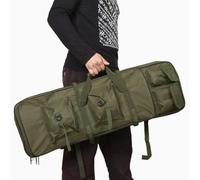 Tactical Rifle Gun Case, Soft Double Rifle Bag, Long Rifle Bag with 4 Pouches, Fastening Straps Inside, Lockable Zippers, and Shoulder Sling(Green,37in/94cm)