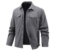Tactical Shirt Men's Thin Plain Cargo Shirt Breathable Inserts Under The Armpits Outdoor Shirt Comfortable Practical Hiking Shirt with 4 Pockets Lapels Functional Shirt, gray, 4XL