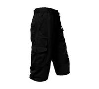 Tactical Shorts Men, Cargo 3/4 Trousers Work Shorts Elasticated Waist Baggy Knee Length Walking Trousers Casual Summer Short Pants with Pockets Lightweight Breathable Outdoor Combat Joggers Black