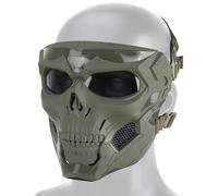 Tactical Skull Face Mask With Clear Goggles - Breathable Windproof Full Coverage For Airsoft, Motorcycle, Halloween Compatible Helmets/Balaclavas(Green)