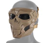 Tactical Skull Face Mask With Clear Goggles - Breathable Windproof Full Coverage For Airsoft, Motorcycle, Halloween Compatible Helmets/Balaclavas(Brown)