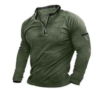 Tactical Tops For Men UK Long Sleeve Fleece Shirts 1/4 Zip Casual Pullover Tops Shirts With Elow Patch Vintage Punk Tees Shirts Blouse Shirts Activewear Streetwear Shirts Office Work Army Green S