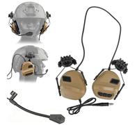 Tactical Waterproof Headset With Microphone, NRR 21dB Hunting Headphones Earmuff Noise Reduction Sound Pickup Function, Helmet ARC Rail Adapter & Ear Protection(Brown)