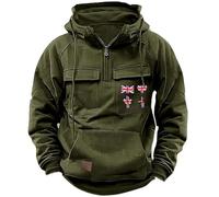 Tactical Work Hoodies For Men Uk Hooded Sweatshirt For Men British Flag Graphic Sweatshirts Drawstring Hoody With Multi Pockets Pullover Combat Cargo Sweatshirts Workout Fitness Sportswear
