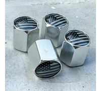 TACTILIAN American Flag Chrome Valve Stem Caps 4 Pack | Leak Proof Aluminum Tire Valve Caps with Rubber O-Rings Universal Fit for Car Truck SUV | Silver Tire Valve Caps Chrome Valve Stem Covers