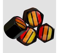 TACTILIAN Car Tire Valve Stem Caps Set of 4 | Auto Red Orange Yellow Tri Color Aluminum with Rubber O-Ring Tire Wheel Rim Dust Cover fits Cars, SUVs, Trucks | Tire Valve Stem Covers Tire Caps 4 Pack