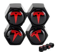 TACTILIAN Red Tire Valve Stem Caps for Tesla Model 3, S, X, Y | Leakproof Aluminum Tire Valve Caps with Rubber O-Rings Compatible with Tesla Car Accessories | Tire Valve Stem Covers Tire Caps 4 Pack