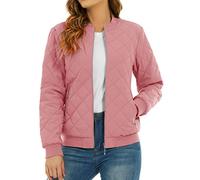 TACVASEN Baseball Jacket for Women Lightweight Bomber Jacket Padded Varsity Jacket Outerwear Winter Jacket with Pockets,Grey Pink,XL