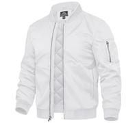 TACVASEN Bomber Jackets for Men Water Resistant Baseball Coats Winter Zipper Bomber Jacket with Pockets White,XXL