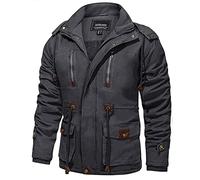 TACVASEN Cargo Jacket Mens Cotton Work Jacket Winter Combat Jacket Military Fleece Jacket Warm Coat Outdoor Work Jacket Windbreaker Dark Grey,M