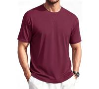 TACVASEN Cotton T Shirts Men Plain Drop Shoulder Shirt Short Sleeve Casual Premium Weight Tops Super Soft Comfort Fit Wine Red L
