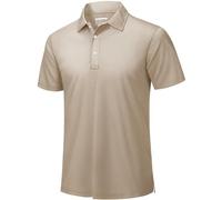 TACVASEN Golf Tops for Men Short Sleeve Polo Shirts Quick Dry Breathable Work T Shirt Casual with Button Khaki,S