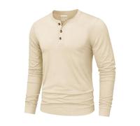 TACVASEN Grandad T Shirt Mens Cotton Long Sleeve Henley Top Lapricot XL