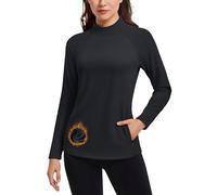 TACVASEN Ladies Fleece Tops Long Sleeve Lightweight Breathable Running Shirts Fleece Pullover Ski Base Layers Women Black, M