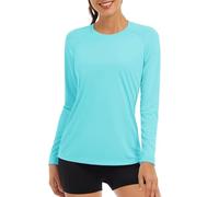TACVASEN Long Sleeve Running Top Women Summer UV Protection Tops UPF Outdoor Trekking Sun Shirts Quick Dry Work Tee Shirts Rowing Surf Rash Guard Lake Blue